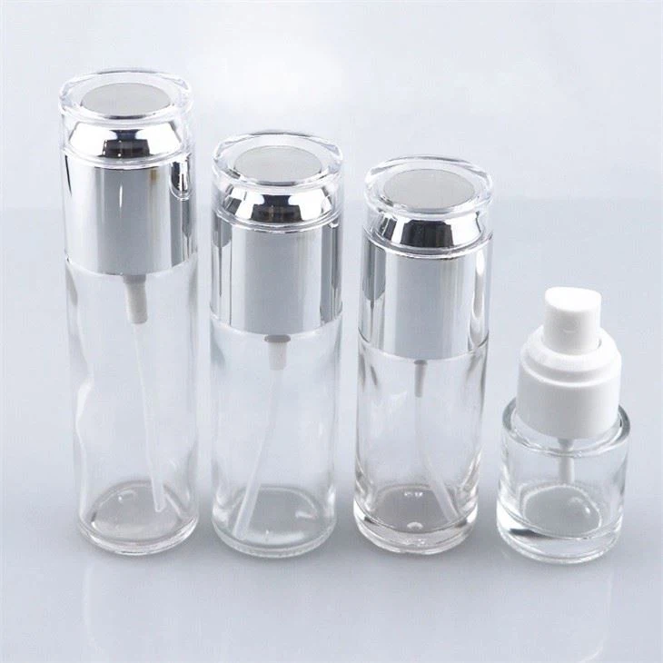 Clear glass bottle with pump
